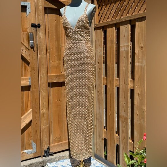 🆕 BRONX & BANCO 🧿 NWOT Allegra Gold Sequin & Beaded Maxi Dress, Sz S US 4 - Picture 3 of 16